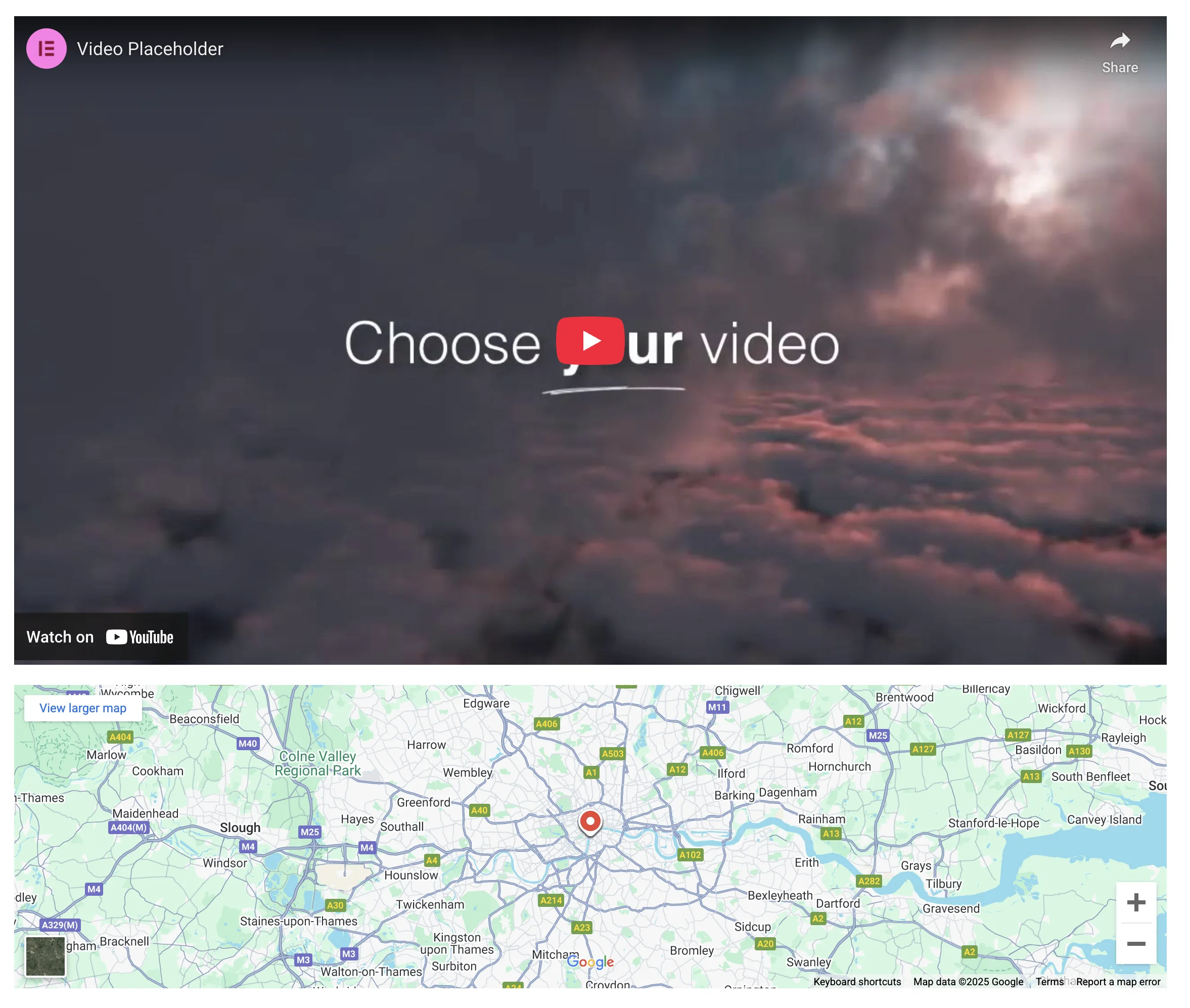 Elementor video and map widgets on a demo page