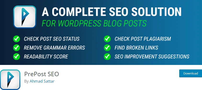 Prepost SEO plugin checking a post for plagiarism and SEO score
