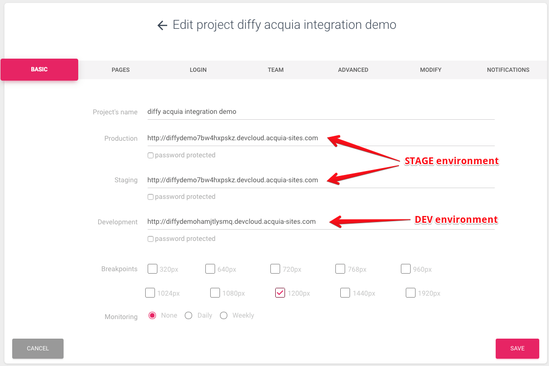 Diffy Project Configuration Acquia