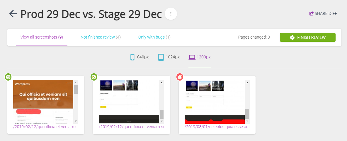 Finished reviewing all pages - Diffy Visual Regression Tool