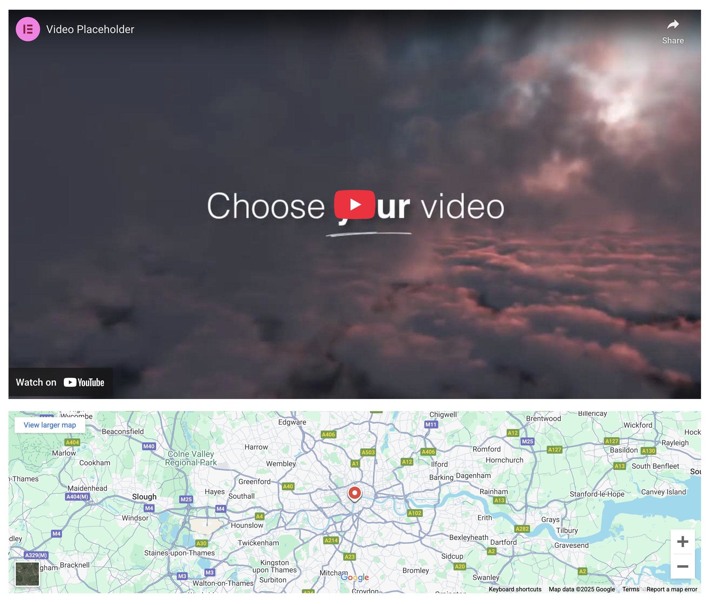 Elementor video and map