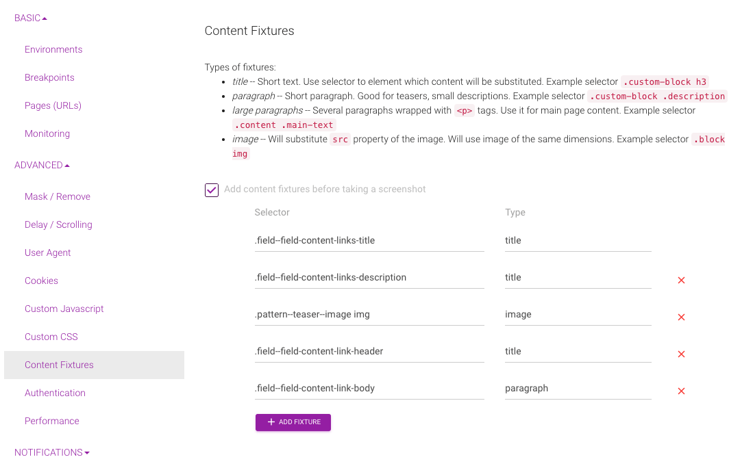 Project Settings Content Fixtures